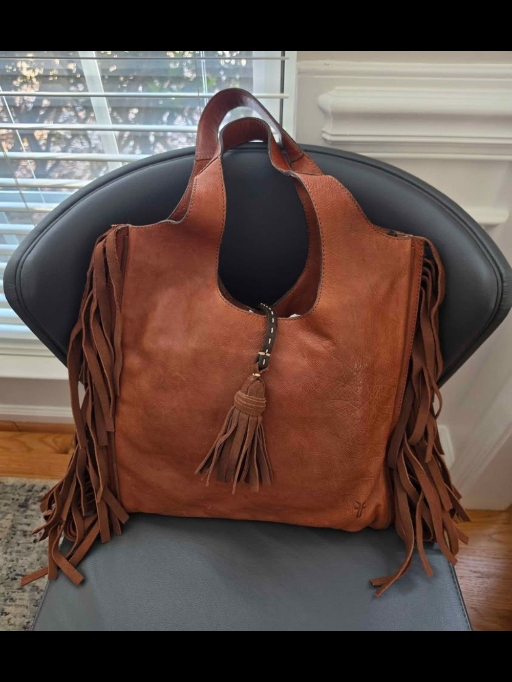 Frye Farrah Fringe Cognac Leather Handbag